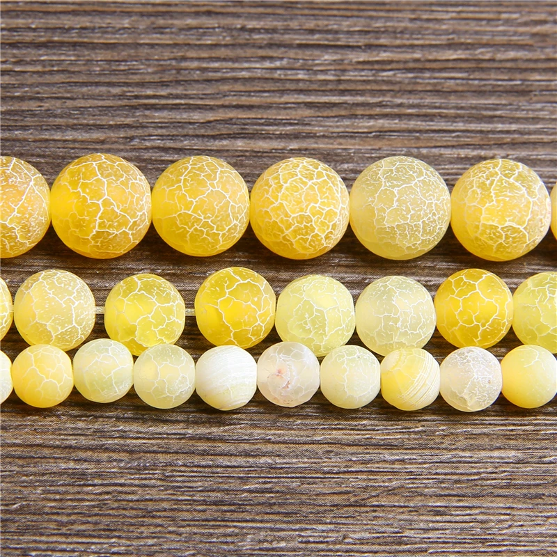 

Natural Yellow Frost Cracked Agates Stone Beads Round Loose Spacer Beads For Jewelry Making DIY Bracelet Handmade 4/6/8/10/12mm