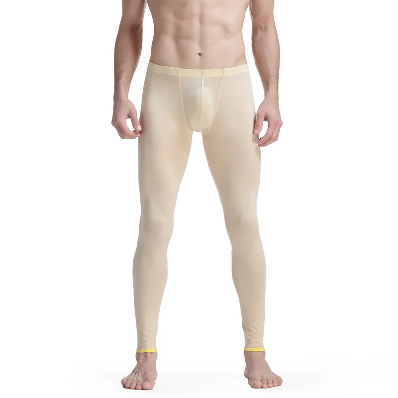 Men's Thermal Underwear Suit Sexy Ultra-thin Silk Translucent Long Johns Brand Thermo Underwear Lounge Man Slim Top Leggings Set