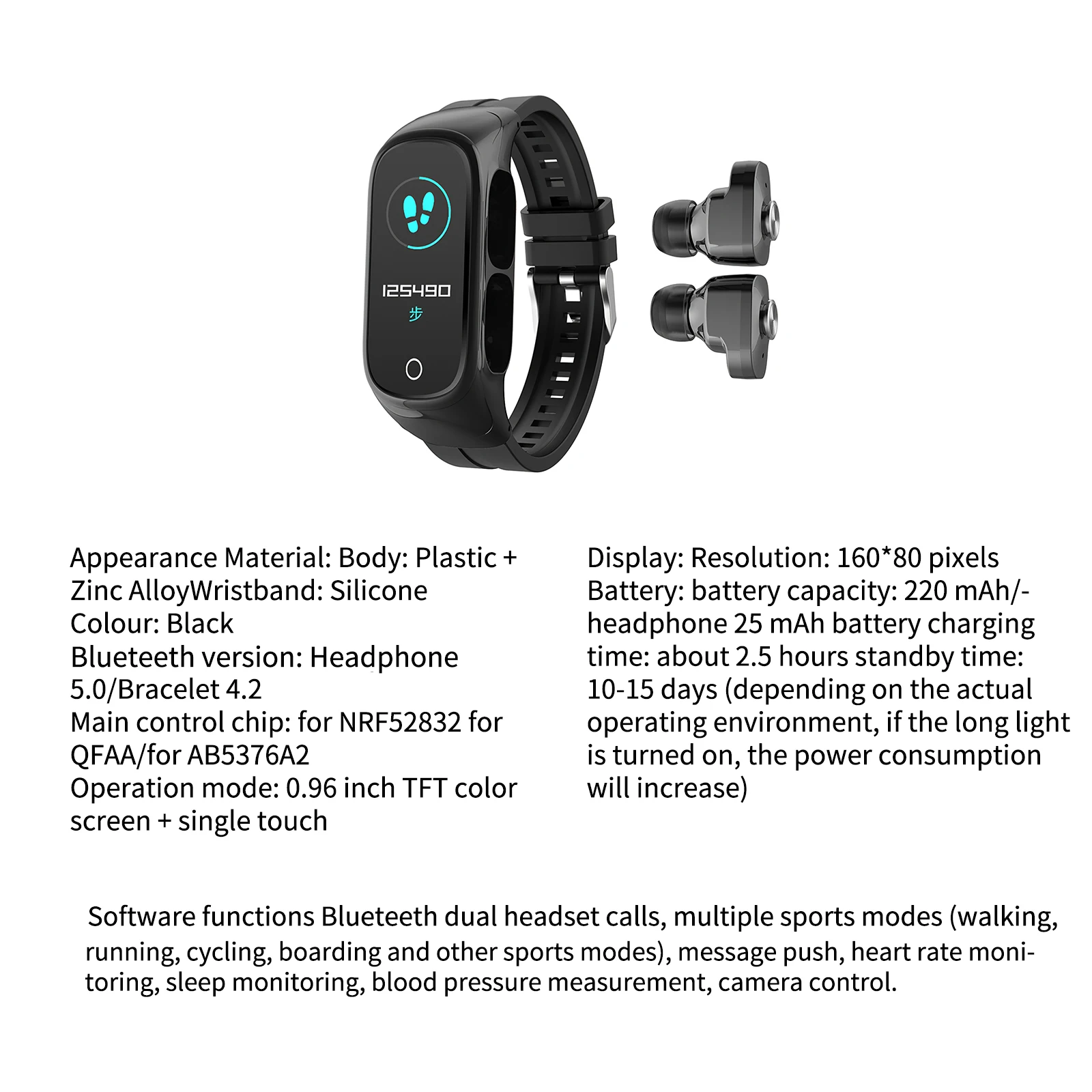 

Earphone Multifunctional Wireless Connection Controlling Touching Screen Wristband Body Monitoring Silicone Bluetooth Wristband
