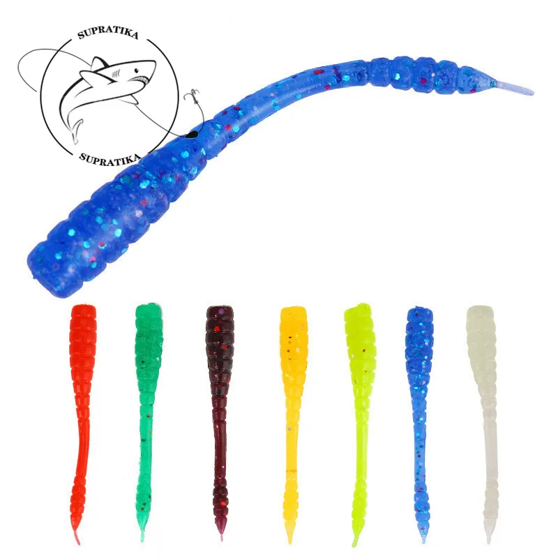 

50Pcs/lot 4.5cm 0.4g Wobbler Jigging Stripe Tail Fishing Lure Bait Artificial Silicone Worm Soft Lure For Sea Fishing Tackle