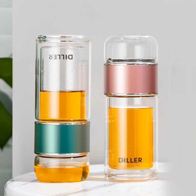 

Tea Infuser Cup with Lid Glass Water Bottle Double Wall Vacuum Insulation 240ml Small Water Bottle Stainless Steel Filter Home