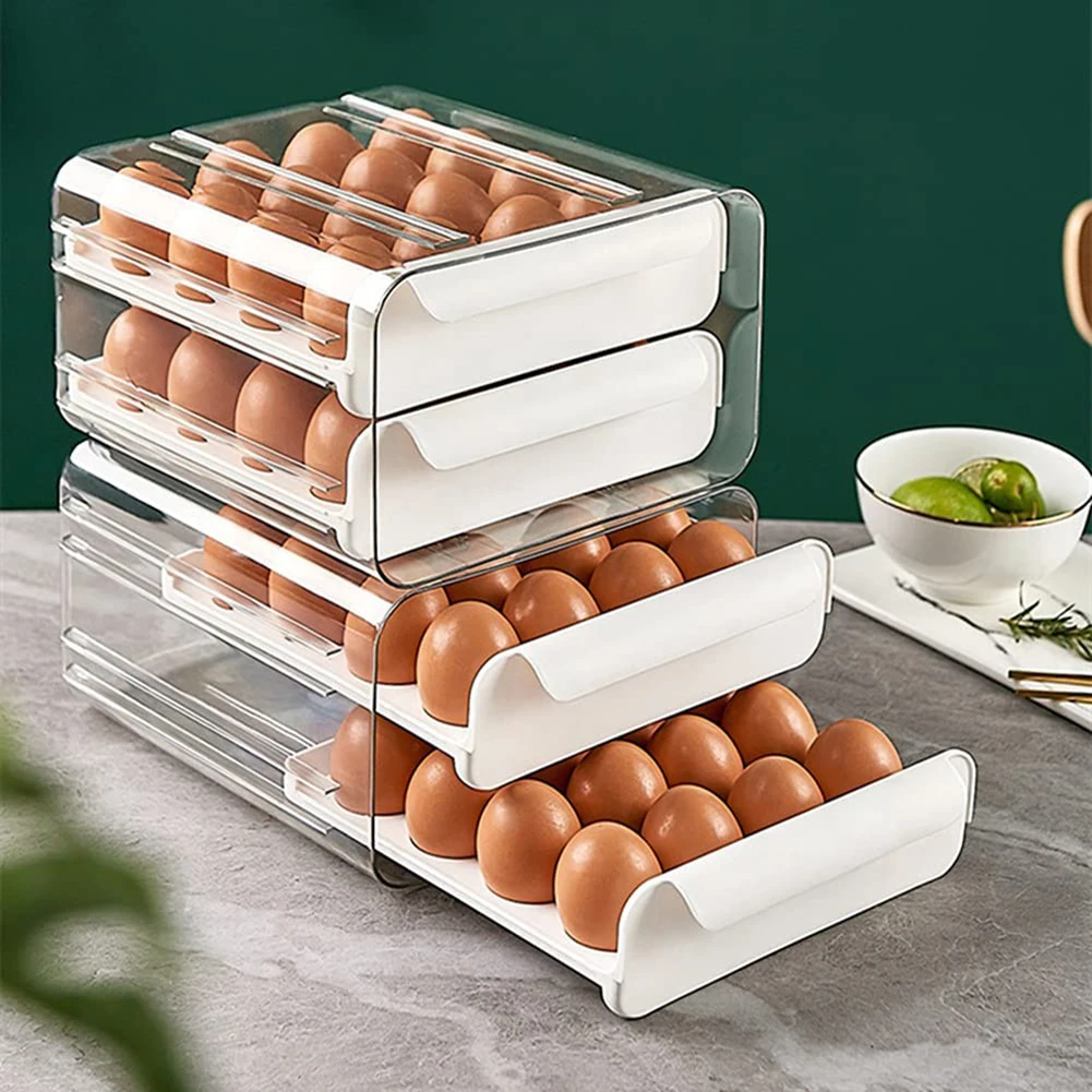 

Fresh Keeping Transparent Egg Storage Box Refrigerator Anti-collision 32 Grid Plastic Egg Box Kitchen Double-Layer Egg Tray Box