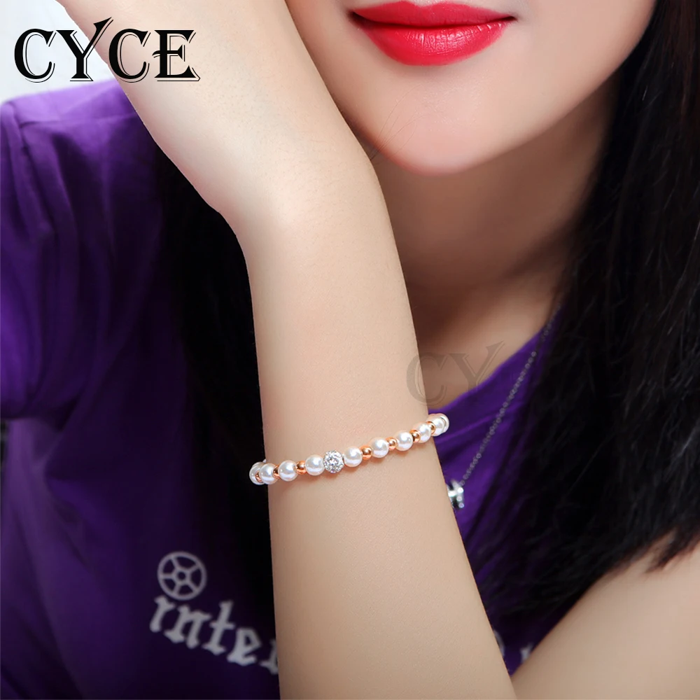 

CYCE 2021 New Pearl Bracelets Spacer Bead Inlaid Zircon Titanium Steel Wrist Bracelet For Women Jewelry Fashion Accessories Gift