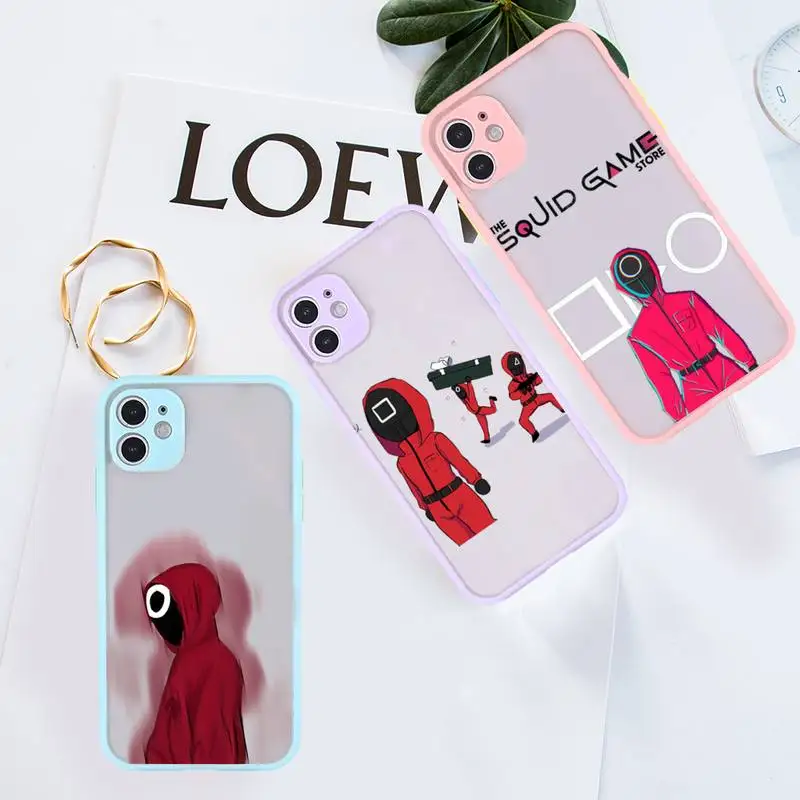 

squid game Phone Case For iPhone 12 11 Mini Pro XR XS Max 7 8 Plus X Matte transparent Purple Back Cover