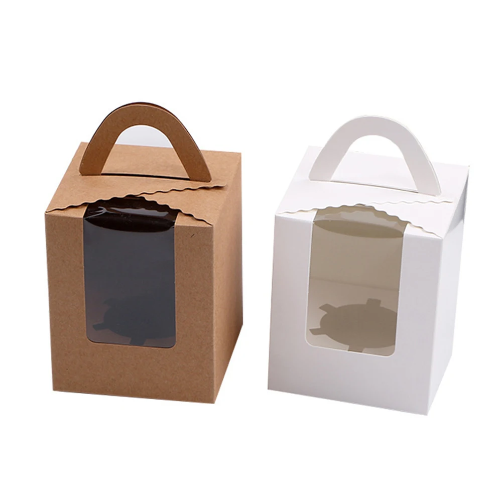 

20pcs Portable Simple Solid Color Kraft Cupcake Gift Boxes Wedding Party Candy Box Cake Chocolate Biscuits Square Packaging Cas
