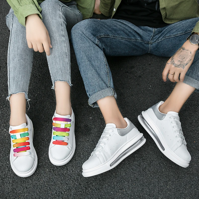 

OBLYSTEP 2020 New Unisex Leather Casual Shoes Thick-soled Inner Increased Single Shoes White Shoes Air Cushion Shoes