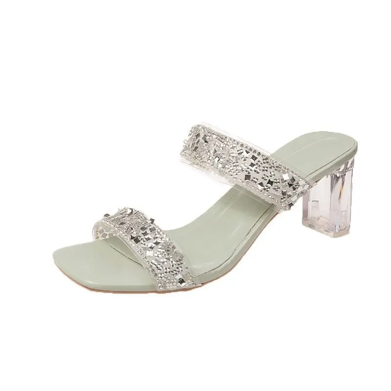 

Big Size Shoes Glitter Slides Slippers Heels Slipers Women Jelly High 2021 Basic Fabric Rubber PVC PU Bling Crystal Hoof