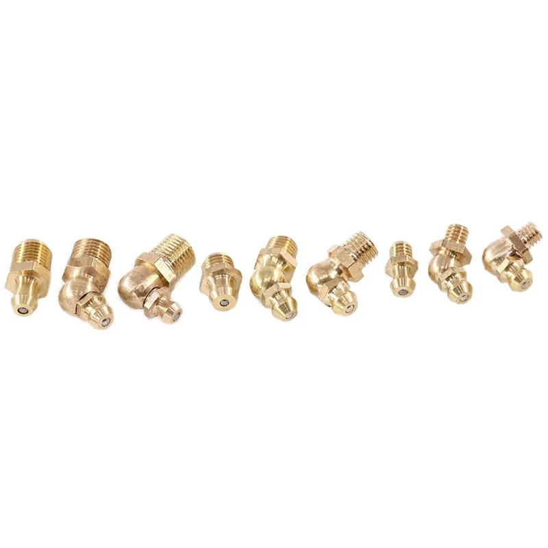 

145-Pcs Metric Standard Brass Hydraulic Grease Fitting Assortment Kit - Straight, 90-Degree, 45-Degree Angled Zerk