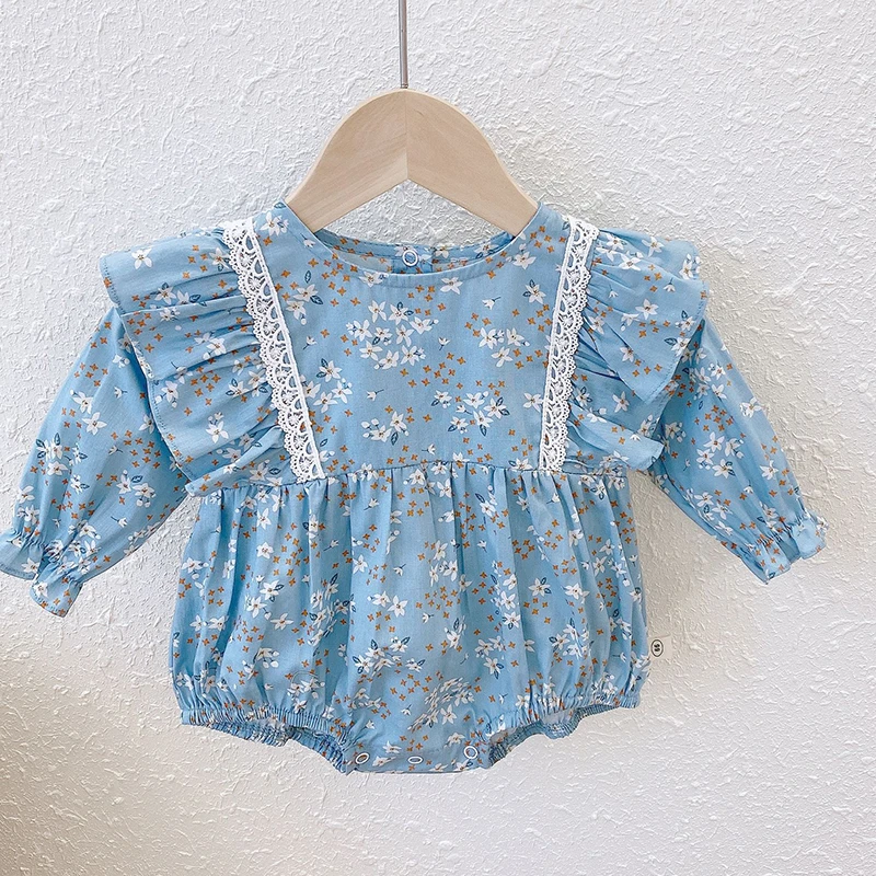 

Hot Sale Infant Cotton Floral Clothes Suit Cute Baby Girl Rompers For 0-24M Lace Ruffle Clothes Set Long Sleeve Baby Jumpsuits
