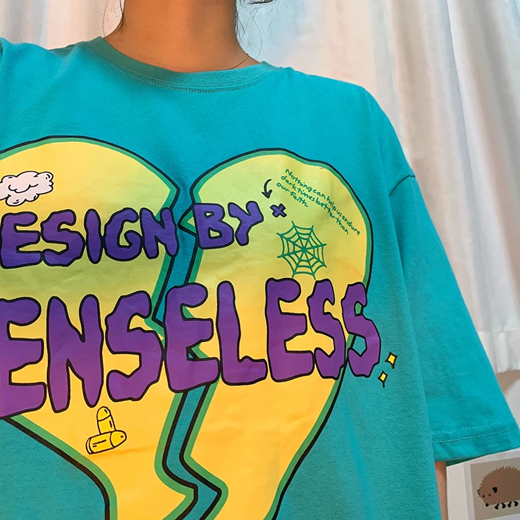 

Houthion Women's Oversized T-shirt Crop Top Short Sleeve O-Neck Korean Cotton Polyester Summer Fashion Casual Loose Print