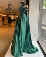 elegant 2021 emerald green african mermaid evening dresses beaded crystal feathers formal dress one shoulder nigeria vestidos de