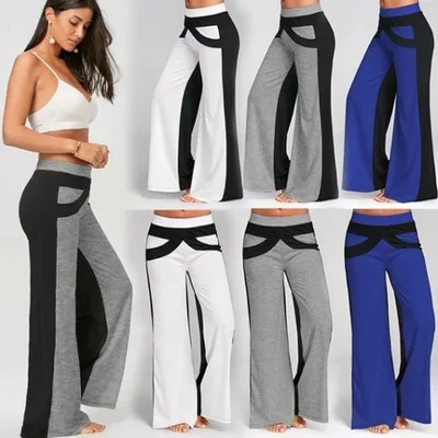 2022 explosion models new women's fashion casual color matching contrast color wide leg pants