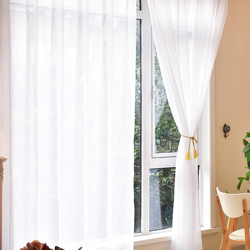 Белая прозрачная занавеска для гостиной однотонная вуаль современные оконные