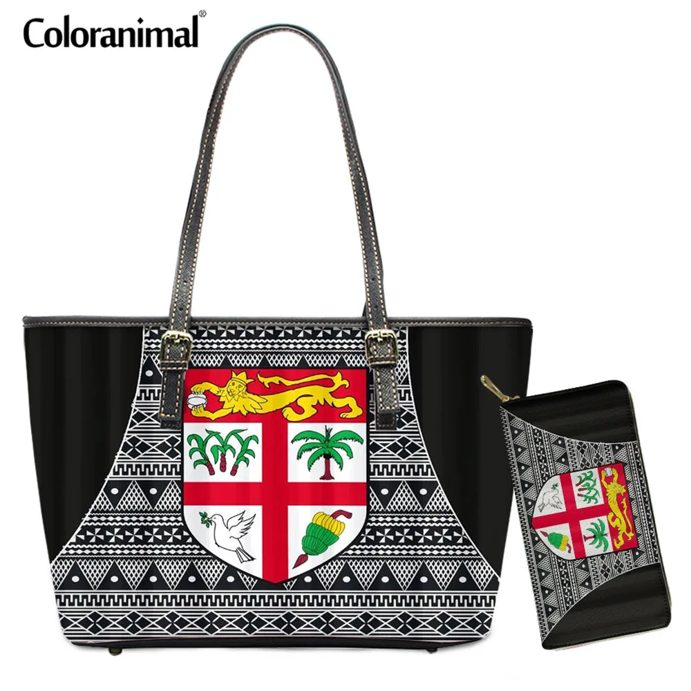 

Coloranimal Fashion Women PU Leather Shoulder Bag Tribal Design Fiji Tapa Pattern Handbag for Ladies 2Pcs/Set Crossbody Bolsa
