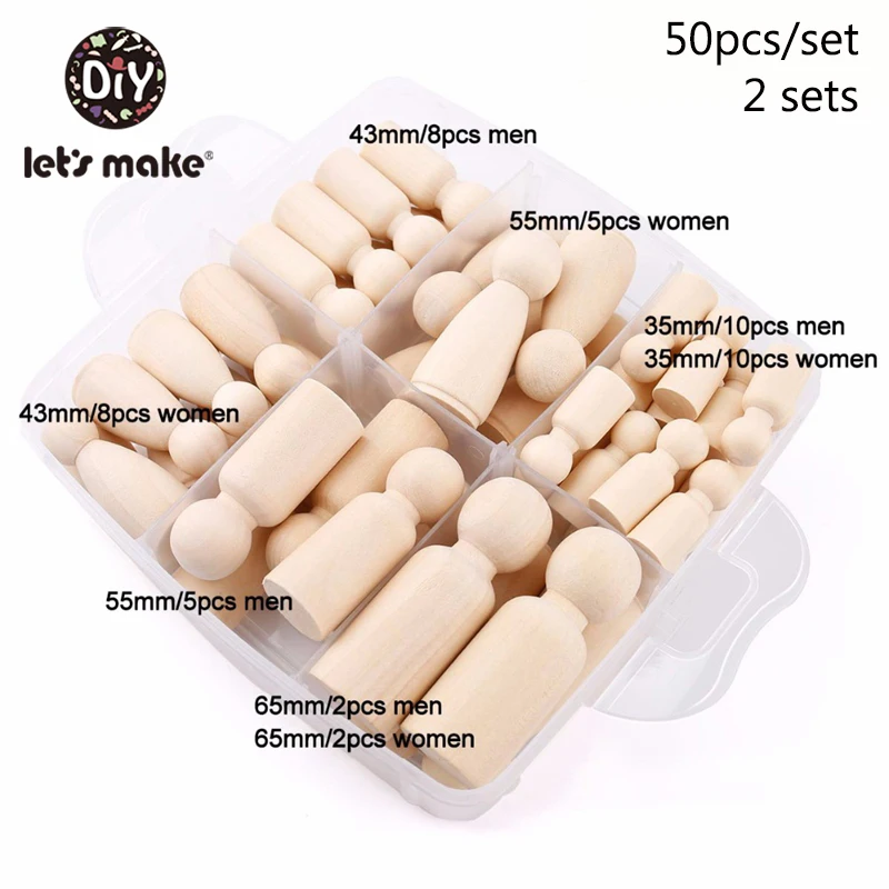 2 sets 100 шт(35 мм, 43 мм, 55 мм, 65 мм) деревянные колышки для кукол ручной работы DIY деревянная пустая домашняя декоративная кукла для девочек и мальчиков незавершенные мини деревянные куклы - Цвет: 2 sets