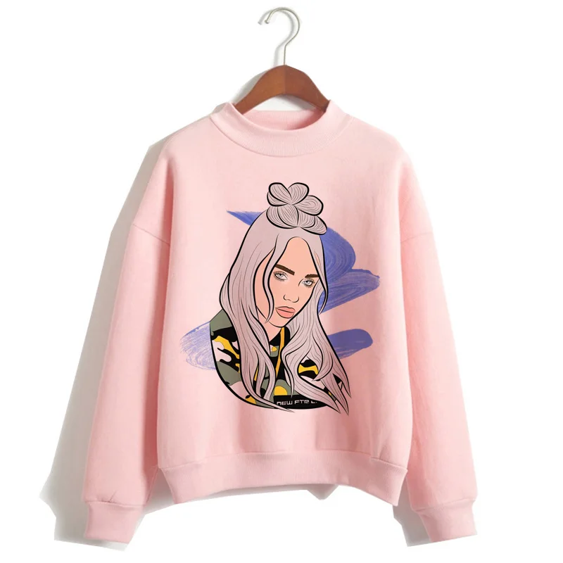 P1848F-pink Billie Eilish негабаритных худи для женщин Harajuku корейский хип хоп стиль Kawaii 90s Толстовка Женский капюшон Черная пятница Рождество - Цвет: P1848F-pink