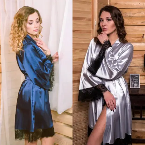 Женский длинный халат кимоно для невесты атласный Шелковый ночной халат|Халаты| |