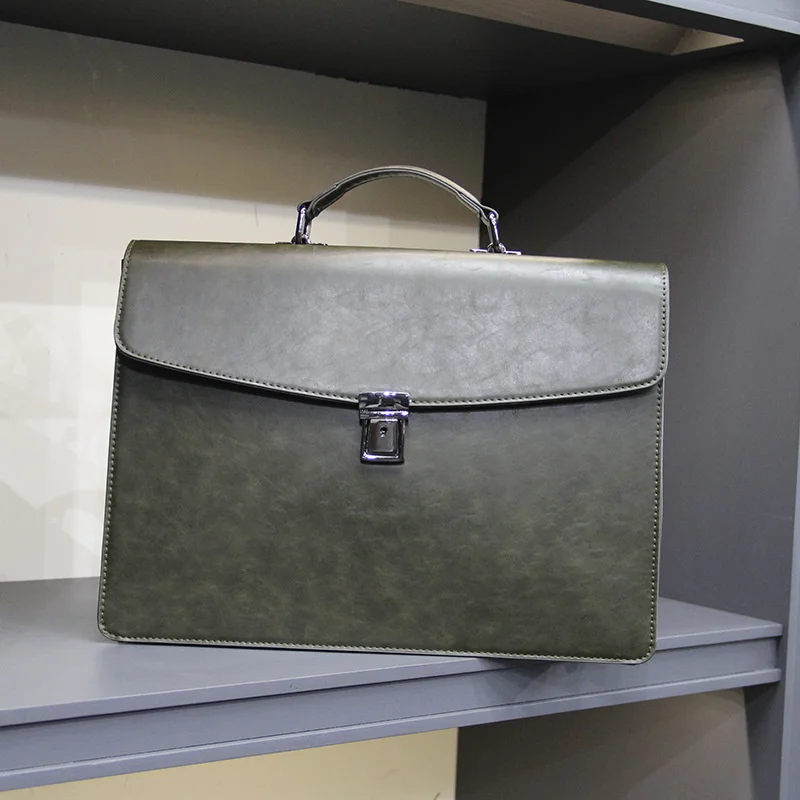 HIBERNI Men's Leisure Briefcase PU Leather 2021 Retro Personalized Shoulder Bag Fashion Messenger Bag Large Capacity Handbag