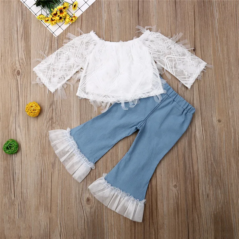 2019 детские белые кружевные топы с бахромой и открытыми плечами для маленьких