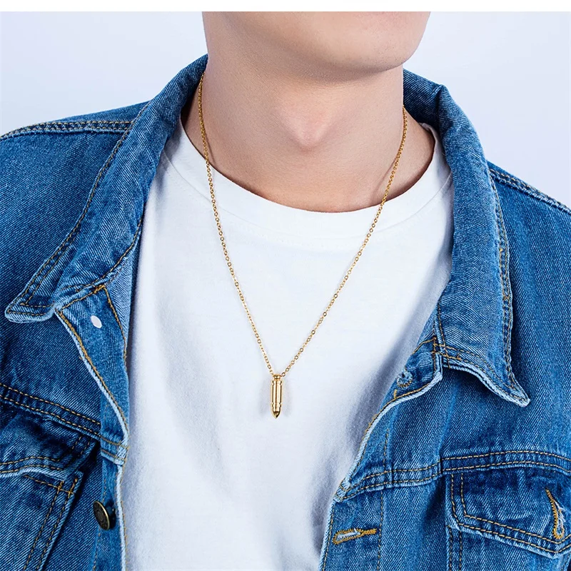 V.Ya Customized Punk Bullet Pendant For Men Stainless Steel Engraved Name Necklaces Male Unique Gift Dropshipping 3 Colors |