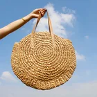 Круглая пляжная сумка из рафии, винтажная плетеная сумочка ручной работы на ремне, круглые плетеные богемные Летние повседневные мешки для отпуска