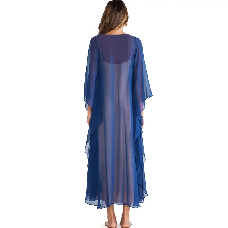 2021 размера плюс с вышивкой летняя пляжная одежда Шиф кафтан Женская туника