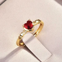 foydjew cute and exquisite heart shaped red zircon crystal stone rings 18k gold color thin engagement wedding ring for women