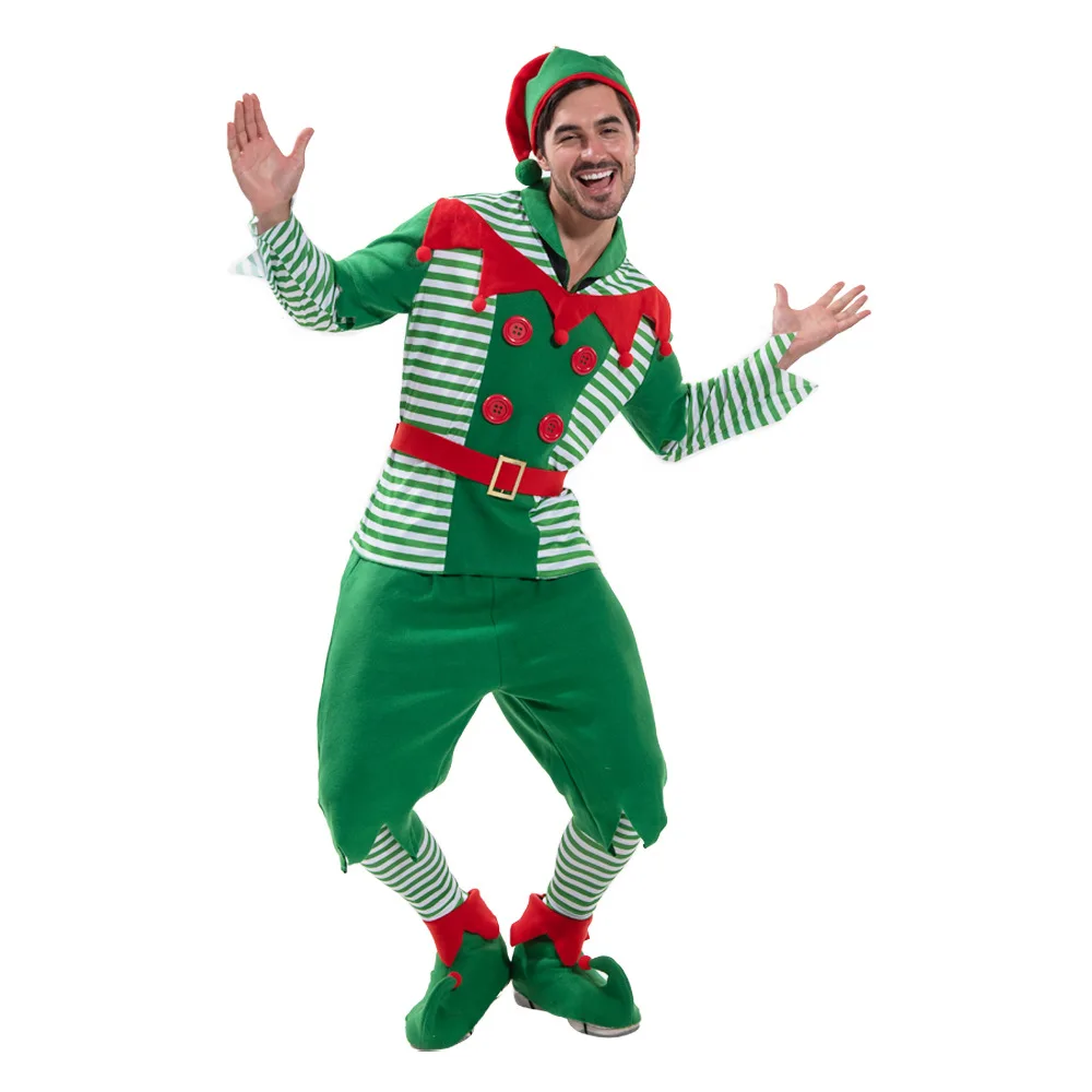 

Adult MenGreen Elf Christmas Costume Santa Clause Cosplay New Year Clothes Fancy Dress Party Suit