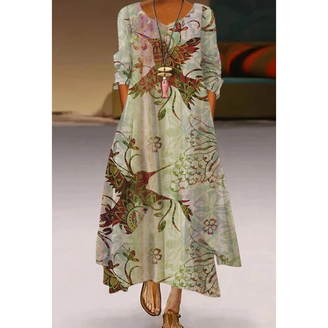 Элегантные платья с 3D принтом цветов и птиц женское богемное вечернее платье