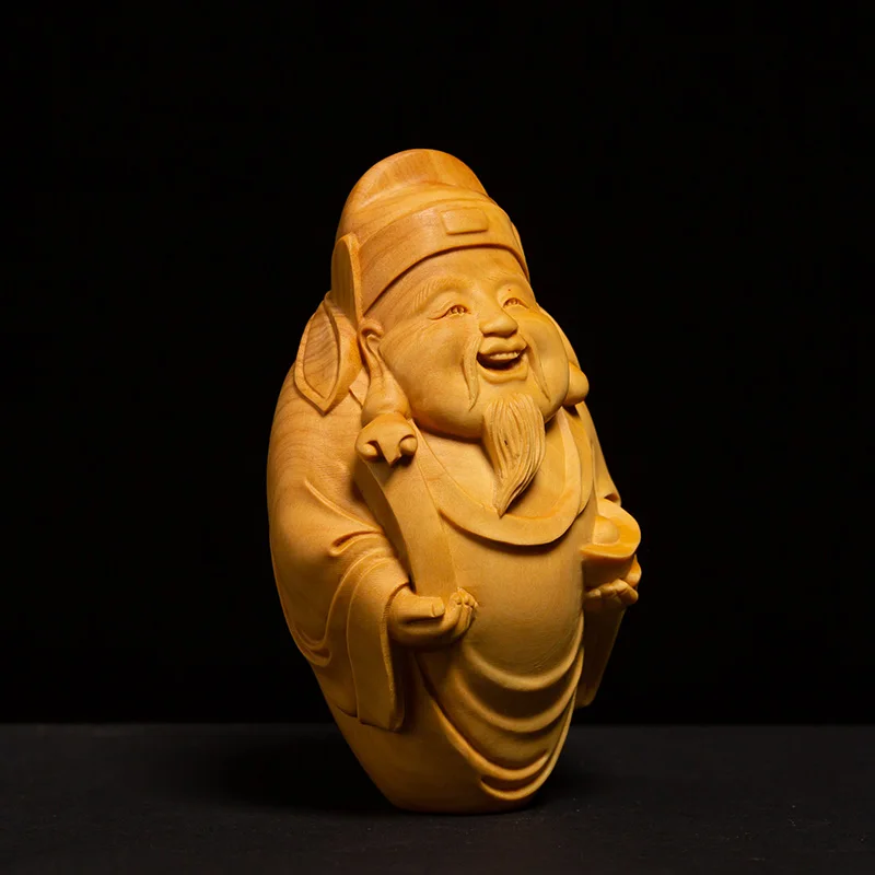 

Boxwood 6cm 8cm Wealth God Sculpture Wood Carving Lucky Pendant Buddha Statue Home Decor