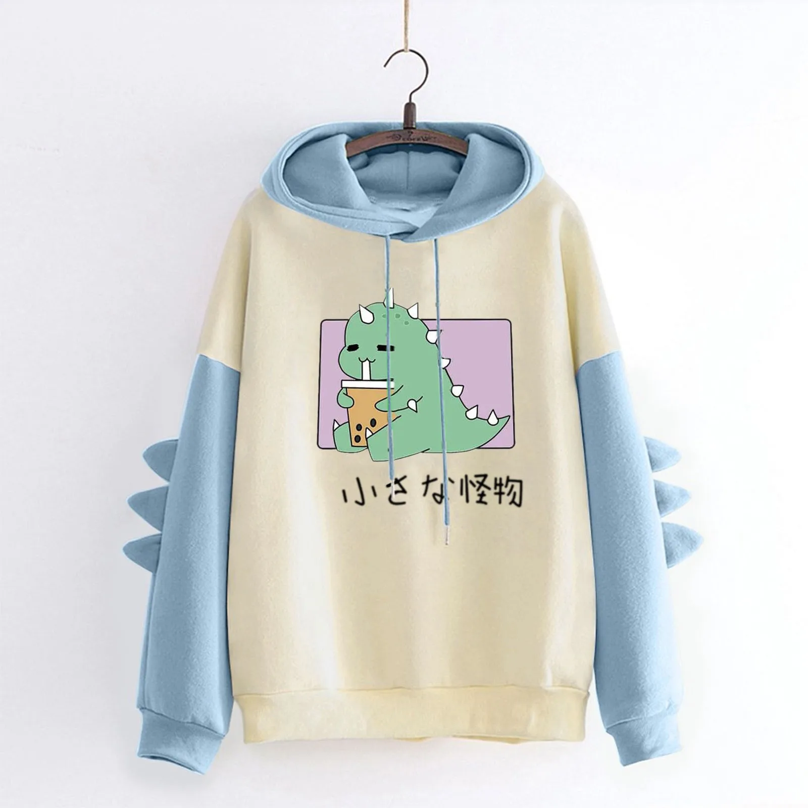 Hoodies Women Fashion Splice Dinosaur Print Sweatshirt Tops Casual Long Sleeve Harajuku Clothes Streetwear Oversized Hoodies