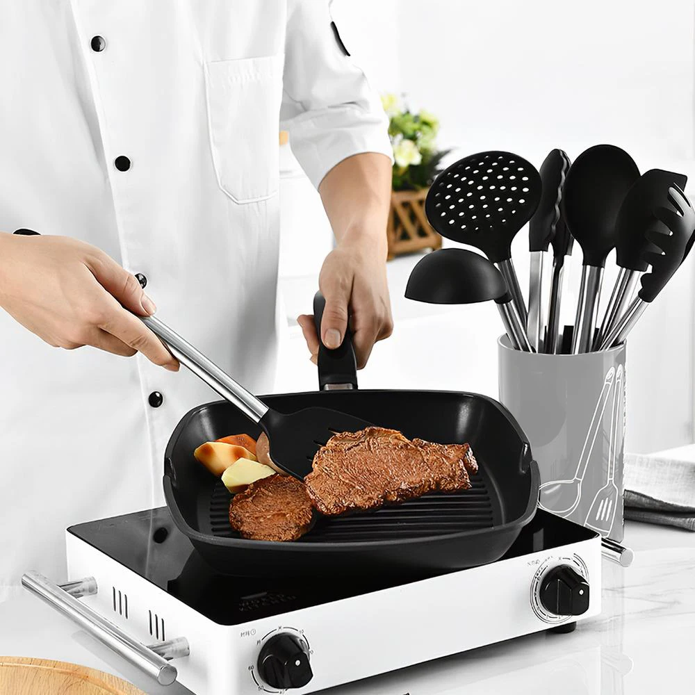 8 шт. набор кухонной посуды из нержавеющей стали силиконовая ложка Tong лопаточка