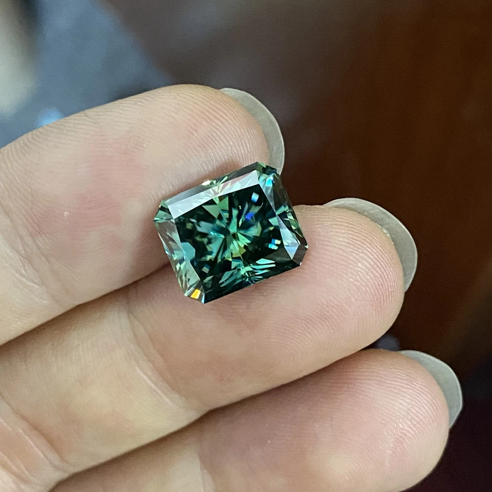 12 Carat Dark Green Lab Grown GRA Radiant Cut 12x16mm  Moissanite Gemstone for Man Fashion Ring Jewelry Making