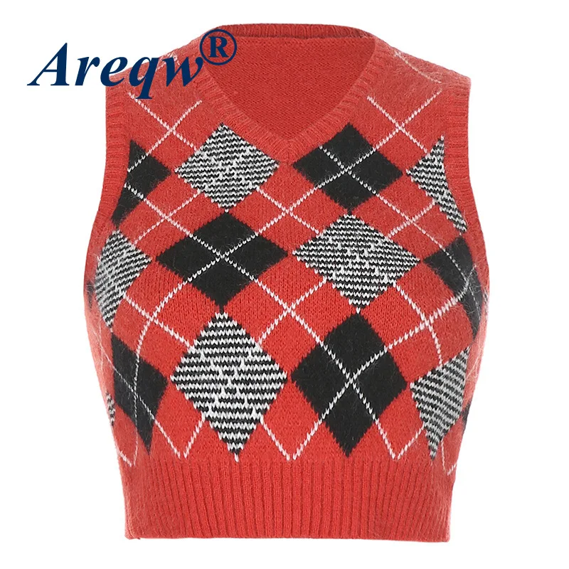 

2021 Short Basic V-neck Knitted Vest Women's Casual Sleeveless Pullover Top