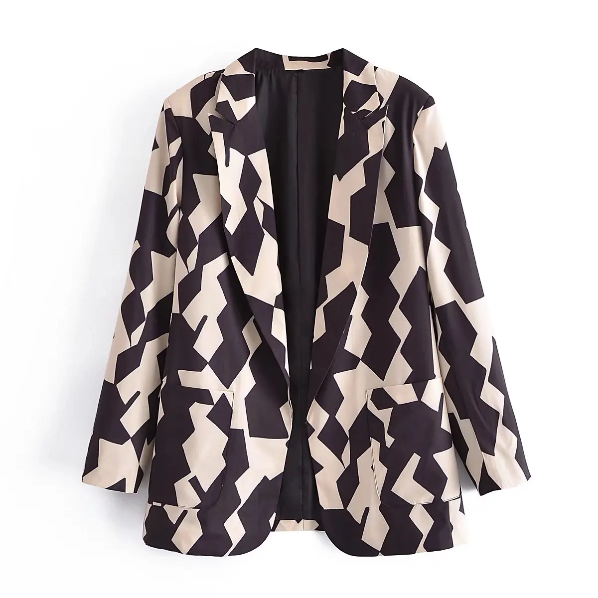 

Женский винтажный пиджак с геометрическим принтом, повседневный блейзер с отстрочкой, женская верхняя одежда для офиса с длинным рукавом, ш...