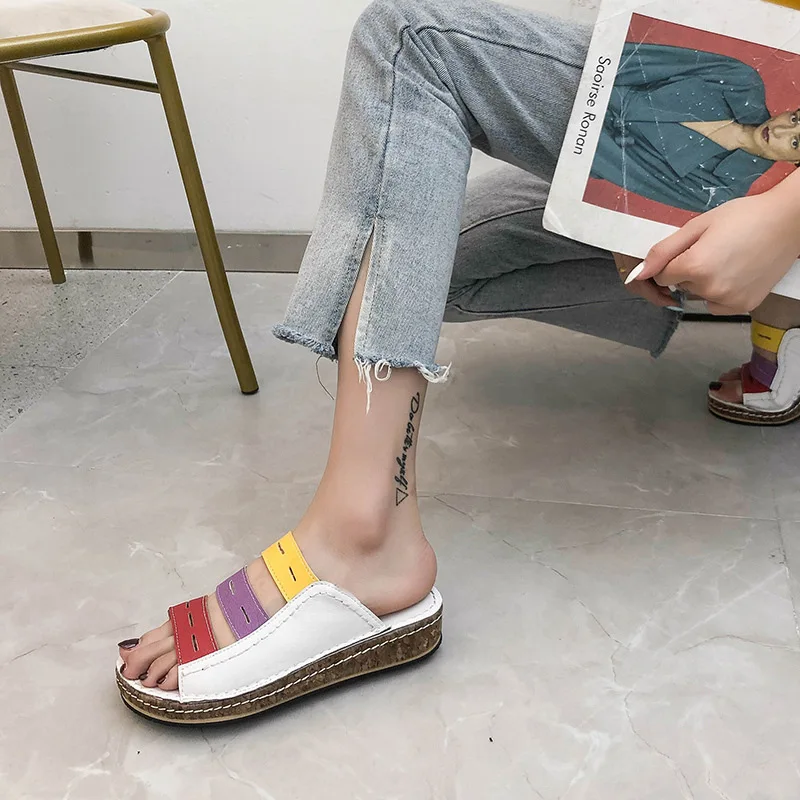 Fujin/простые шлепанцы Chanclas из эластичной ткани Женские пляжные вьетнамки на