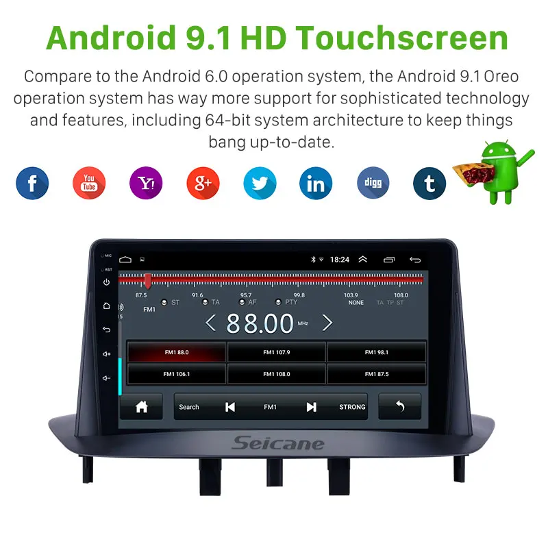 Автомобильный мультимедийный плеер Seicane с GPS стерео Android 9.0 для Renault Megane 3 2009 2010 2011
