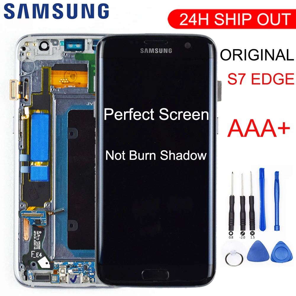 AAA 5,5 ''Супер AMOLED lcd с рамкой для SAMSUNG Galaxy s7 edge G935 G935F сенсорный экран дигитайзер дисплей Сервисный пакет