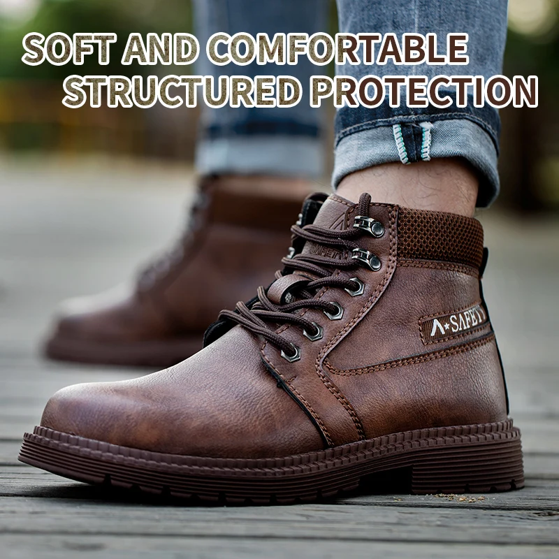 

2020 Super Light Men Women Waterproof Leather Working Safety Shoes Steel Toe Cap Puncture Proof Casual Ankle Boots Size 36~48