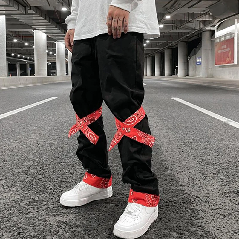 

Мужские прямые брюки-карго Vibe, повседневные черные брюки большого размера с завязкой в виде цветка кешью