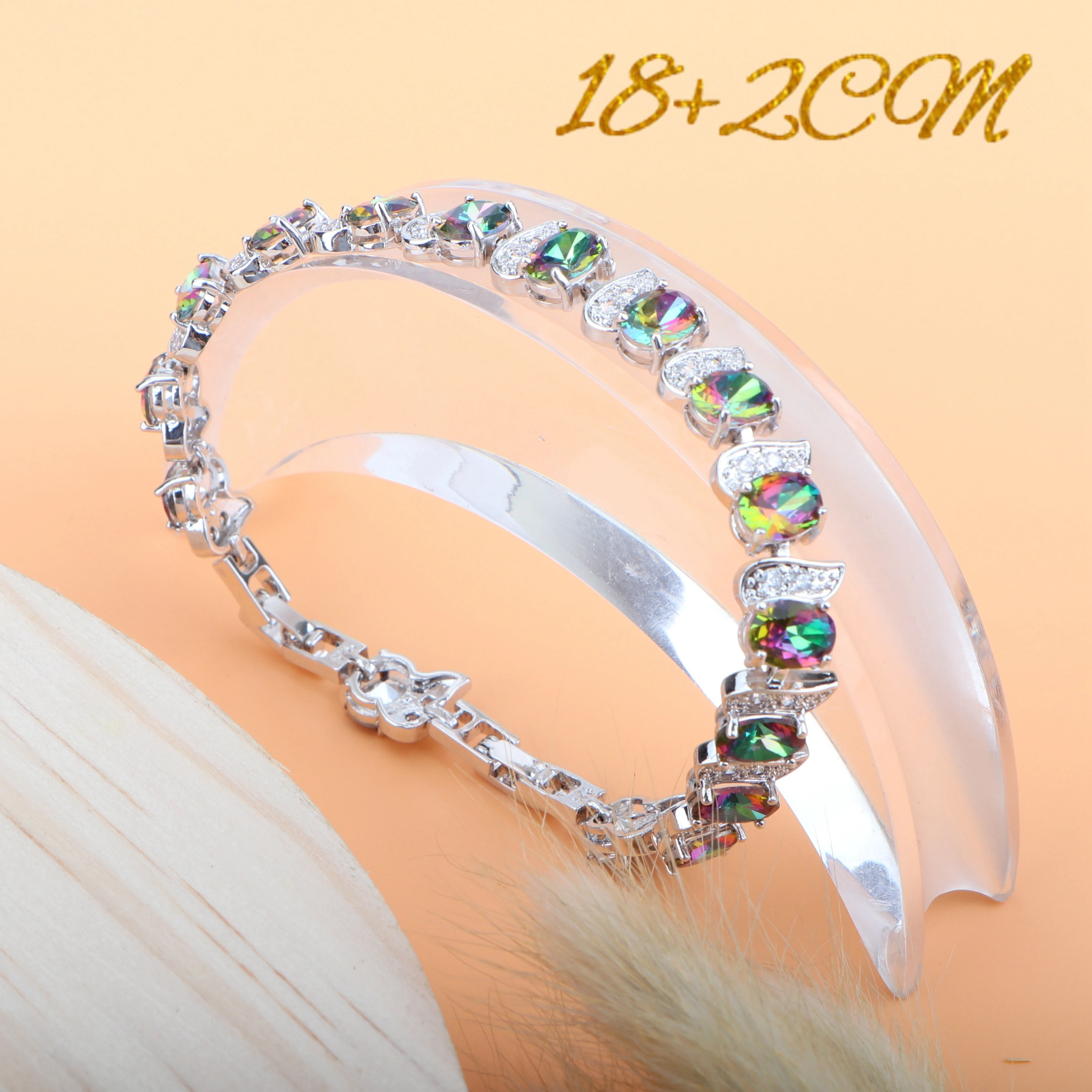 Набор свадебных украшений из серебра 925 пробы с радужным цирконием браслеты