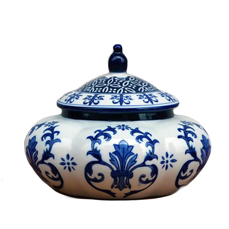 

Ceramic Vase Flower Texture Classical Painted Vases Blue and White Porcelain Vintage Home Decor Tea Caddy Storage Jar with Cover