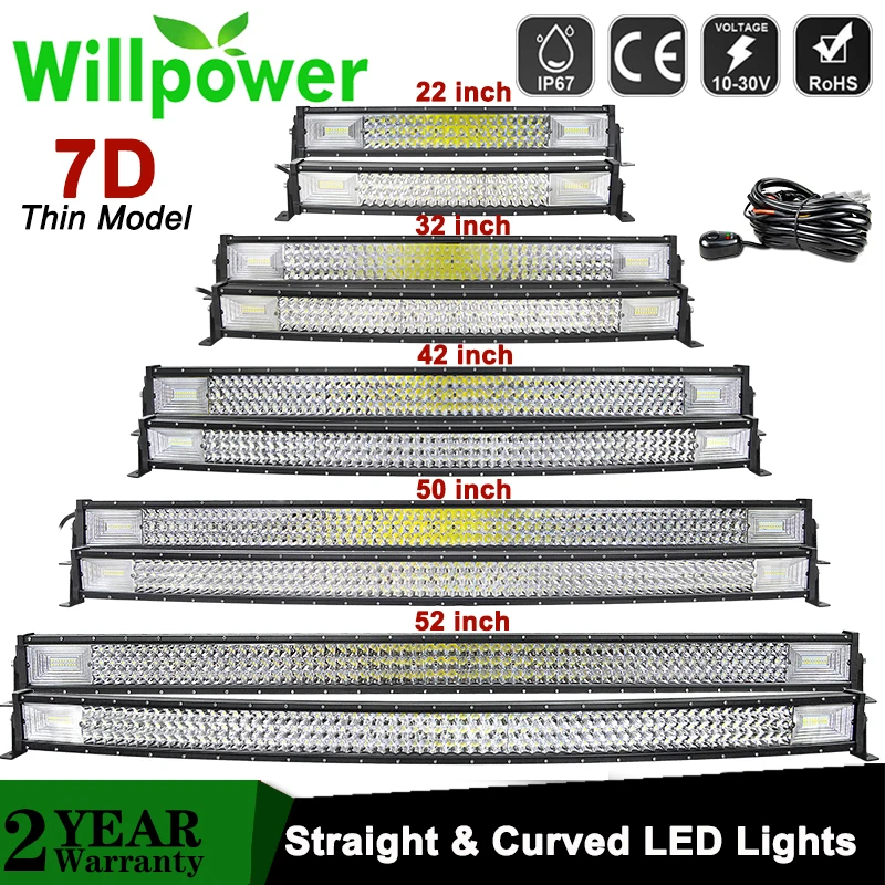 

22 32 42 50 52'' Inch Straight Curved Led Light Bar Spot Flood LED Car Lights Offroad Driving Fog Lamp Truck 4x4 ATV UTV 12V 24V