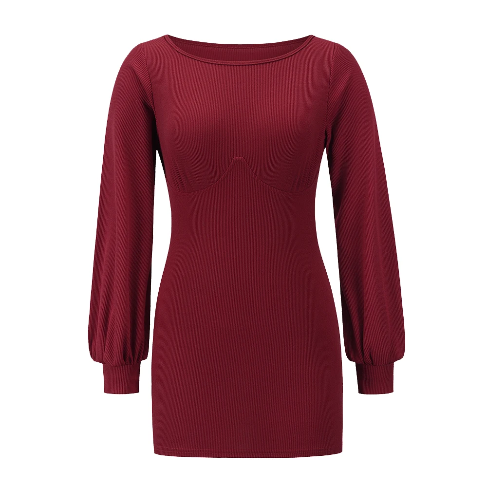 

Knit Bottomed Long Sleeve Rib Sexy Slim Dress