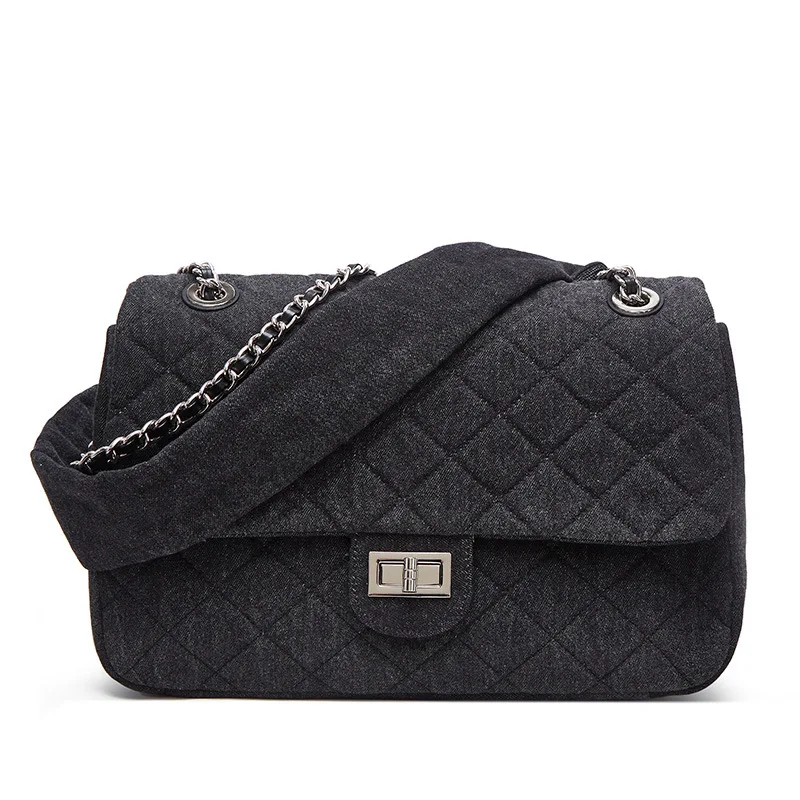 

2021 New Arrivals Women's Shoulder Bags Denim Blue Black Solid Chain Female Design Versatile Women Flap Bags