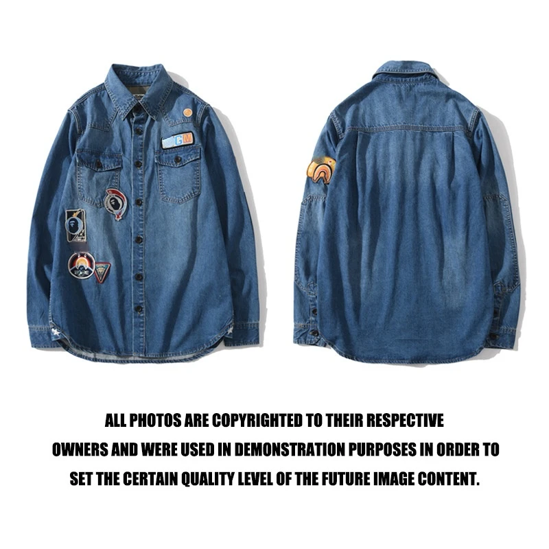 

Новинка 2021, нашивка Bapee Shark, вышитая, тяжелая медаль, джинсовая рубашка в стиле хип-хоп, куртка, Мужская одежда