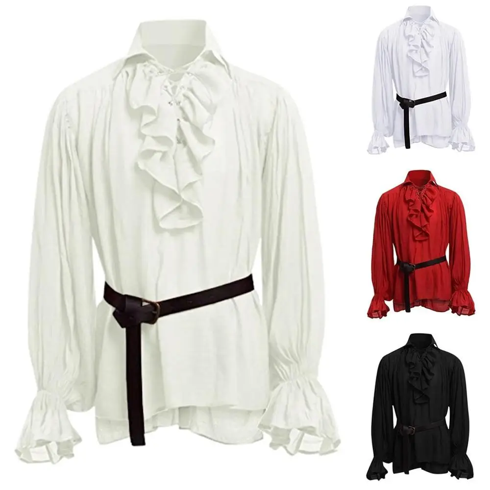 Camisa Masculina блуза Мужская Готическая стимпанк Свадебная вечеринка Клубная одежда Средневековая с длинным рукавом стоячий воротник жабо украшенная рубашка для мужчин