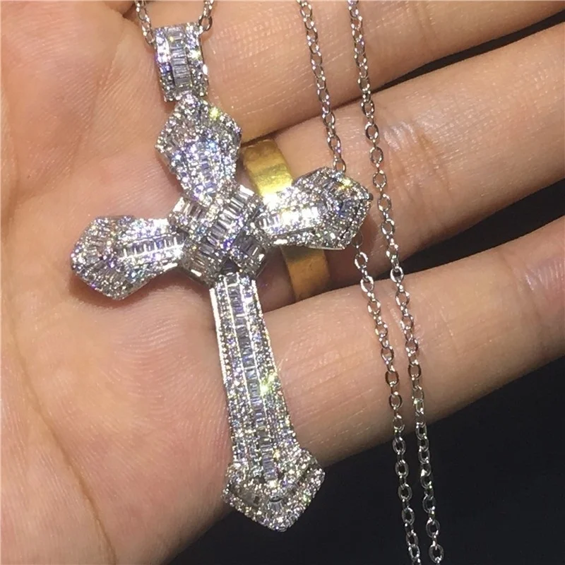 

Luxury Big Cross Pendants 5A Zircon Cz Wedding Pendant with Necklace for Women Men Jewelry