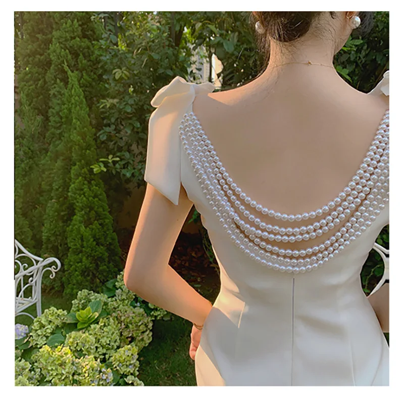 

New Elegant Pearls Cocktail Dress Backless V-Back Short Mini Prom Gowns 2021 Robe De Soiree Party Dresses robe de soriee