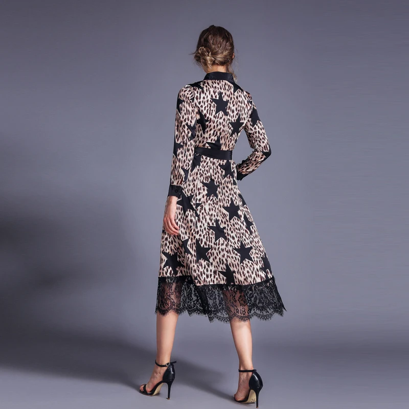 Новое Женское платье леопардовое лоскутное кружевное тонкое пентаграмма платья